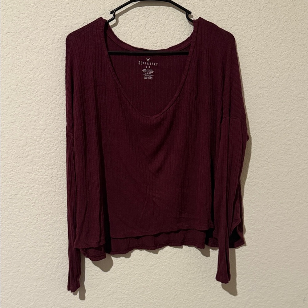 American Eagle Outfitters Deep Burgundy Long Sleeve Tee